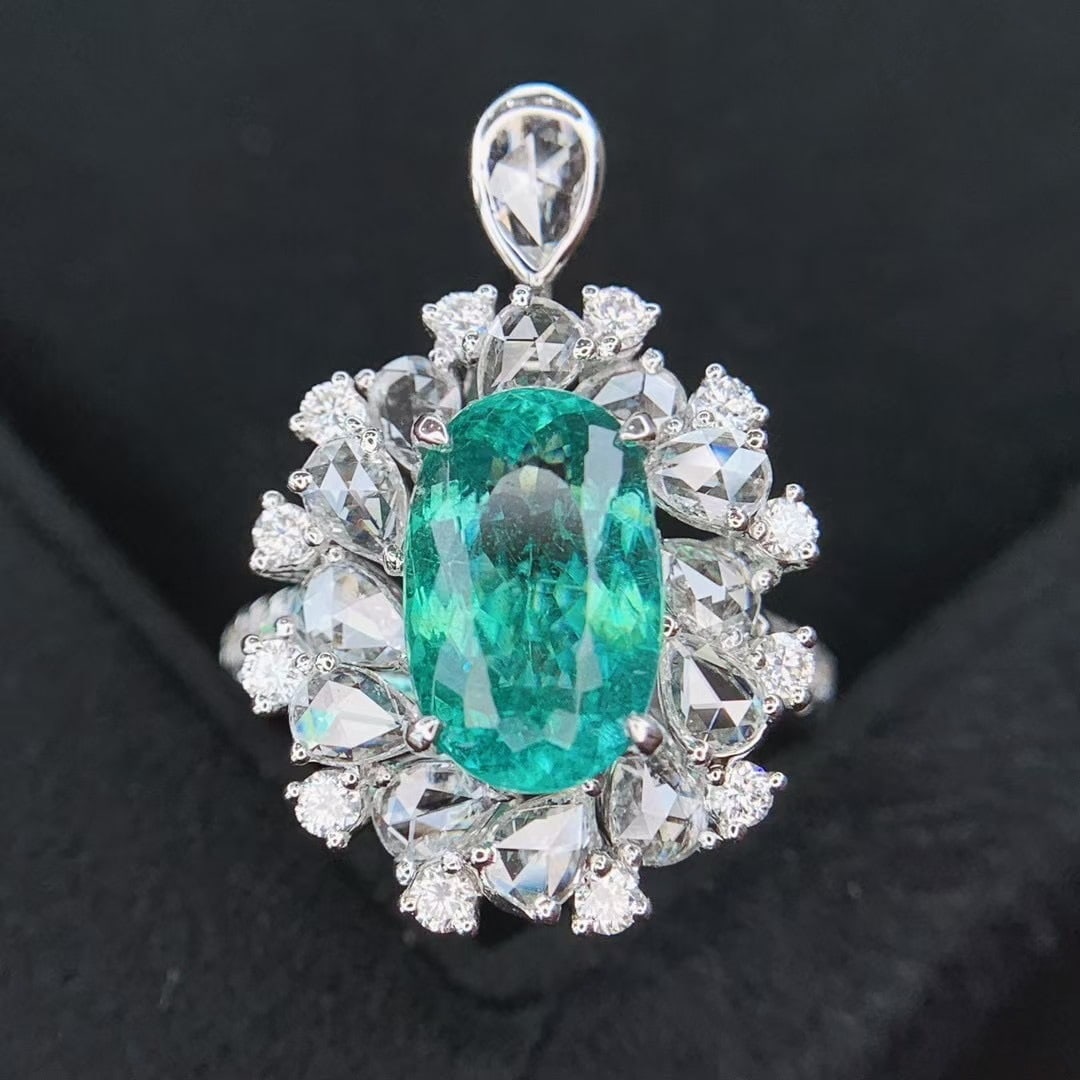 14k Gold 4.78 Ctw Natural Paraiba Tourmaline & Diamond Ring/pendant( Without Chain ) - 6