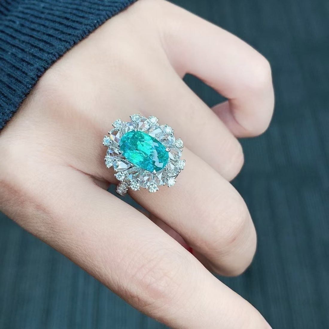 14k Gold 4.78 Ctw Natural Paraiba Tourmaline & Diamond Ring/pendant( Without Chain ) - 8