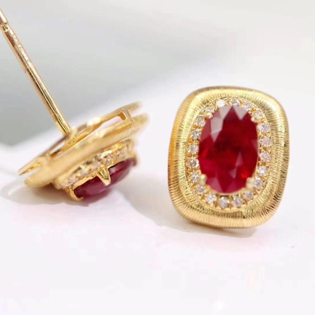 14k Gold 1.32 Ctw Natural Ruby & Diamond Earrings - 3