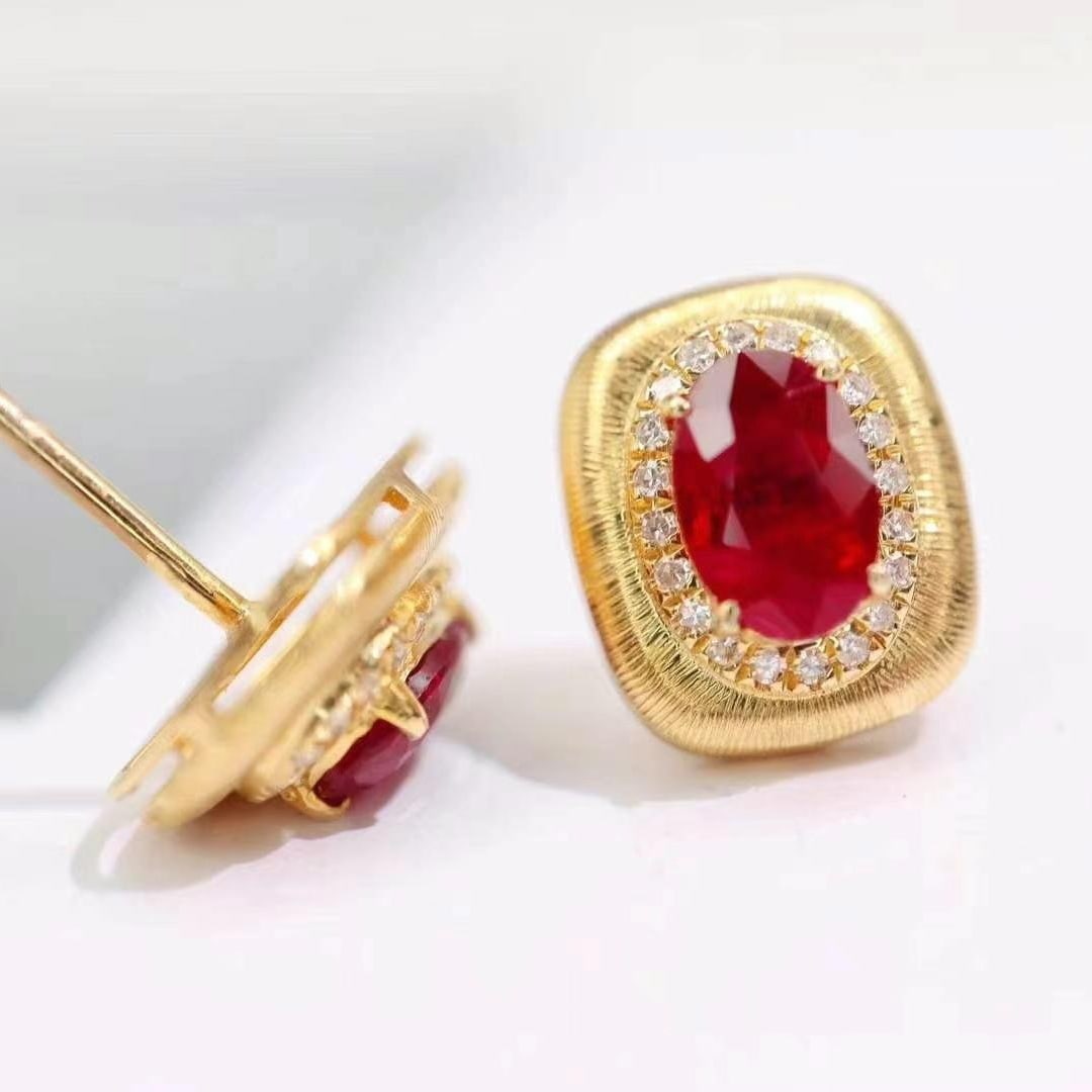 14k Gold 1.32 Ctw Natural Ruby & Diamond Earrings - 4