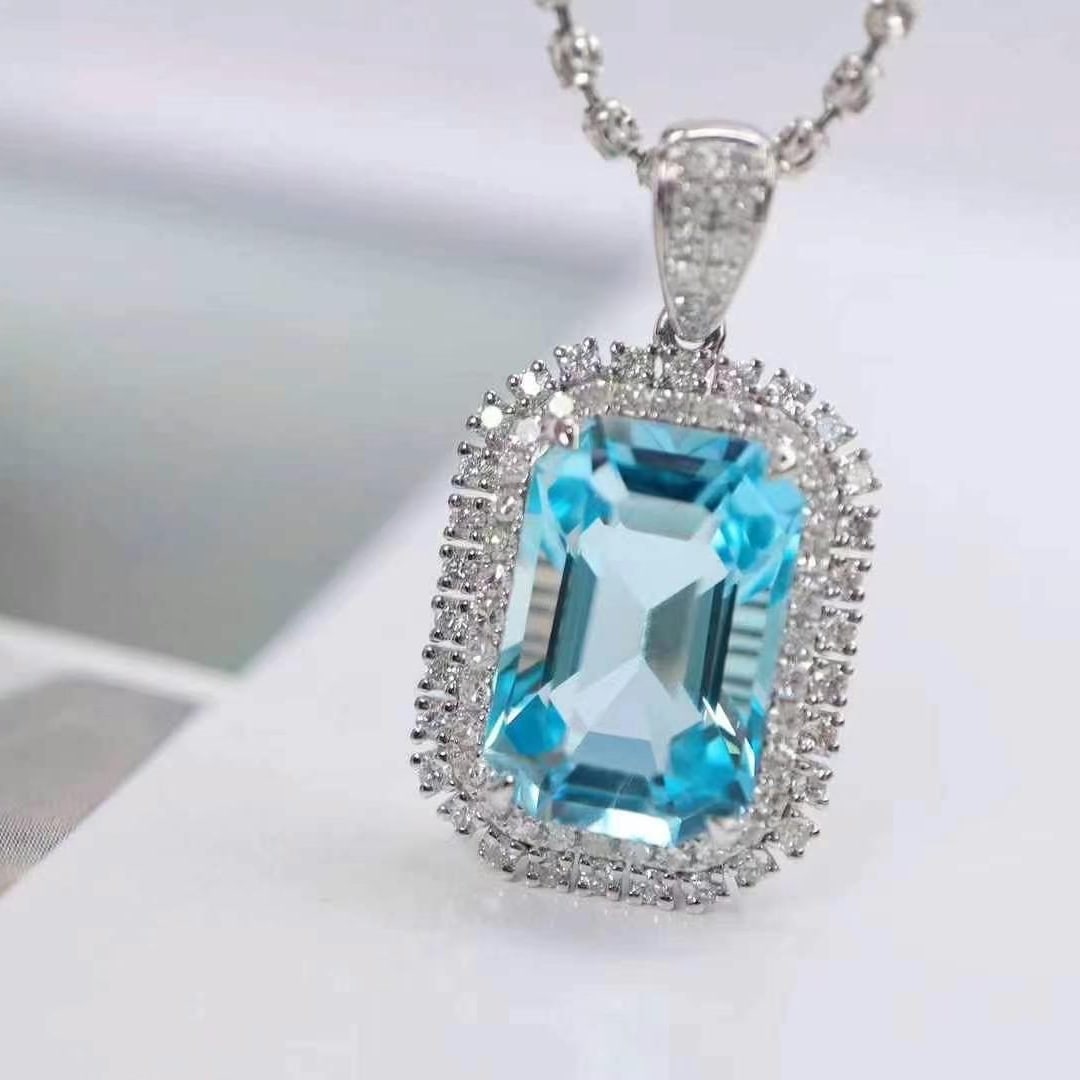 14k Gold 4.86 Ctw Natural Aquamarine & Diamond Pendant( Without Chain ) - 5