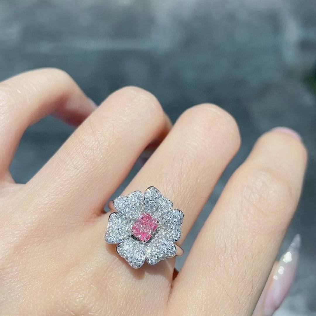 14k Gold 1.12 Ctw Natural Pink Diamond & Diamond & Flowers Ring - 4