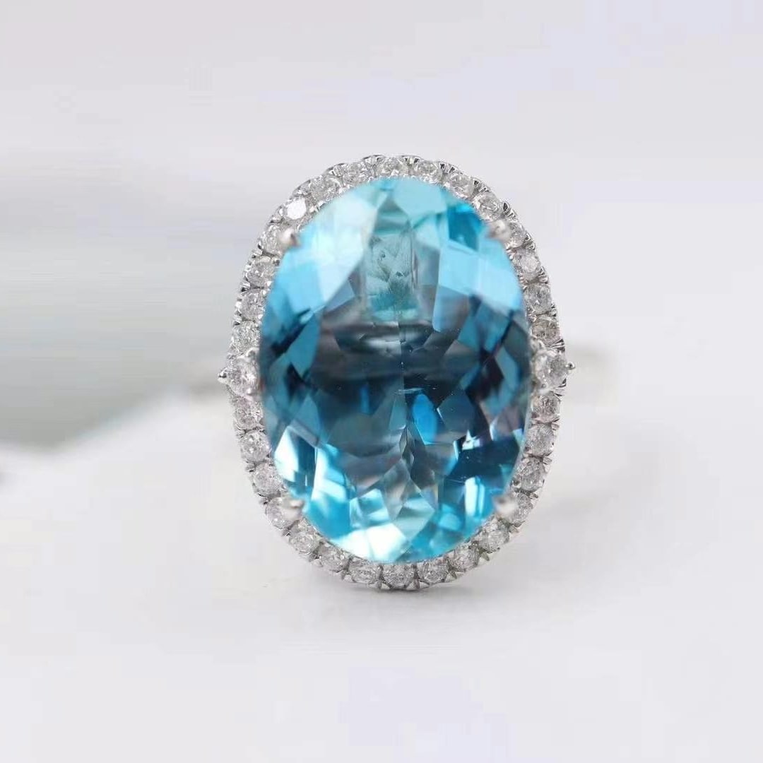 14k Gold 4.58 Ctw Natural Aquamarine & Diamond Ring/pendant( Without Chain ): Ref:230949010 // gold content:14k gold // ring size:7. 25us // // main gemstone:aquamarine // shape:oval // carat weight:4. 15ct // color:blue // treatment:natural // // adjacent gemstone 2 : diamond
