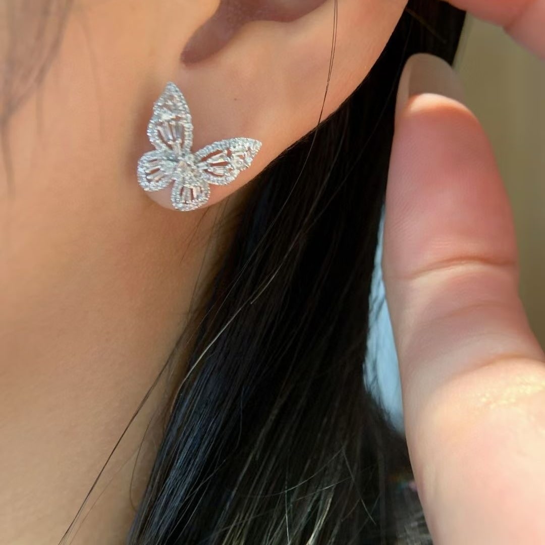 14k Gold 0.66 Ct Natural H Diamond & Butterfly Earrings - 2