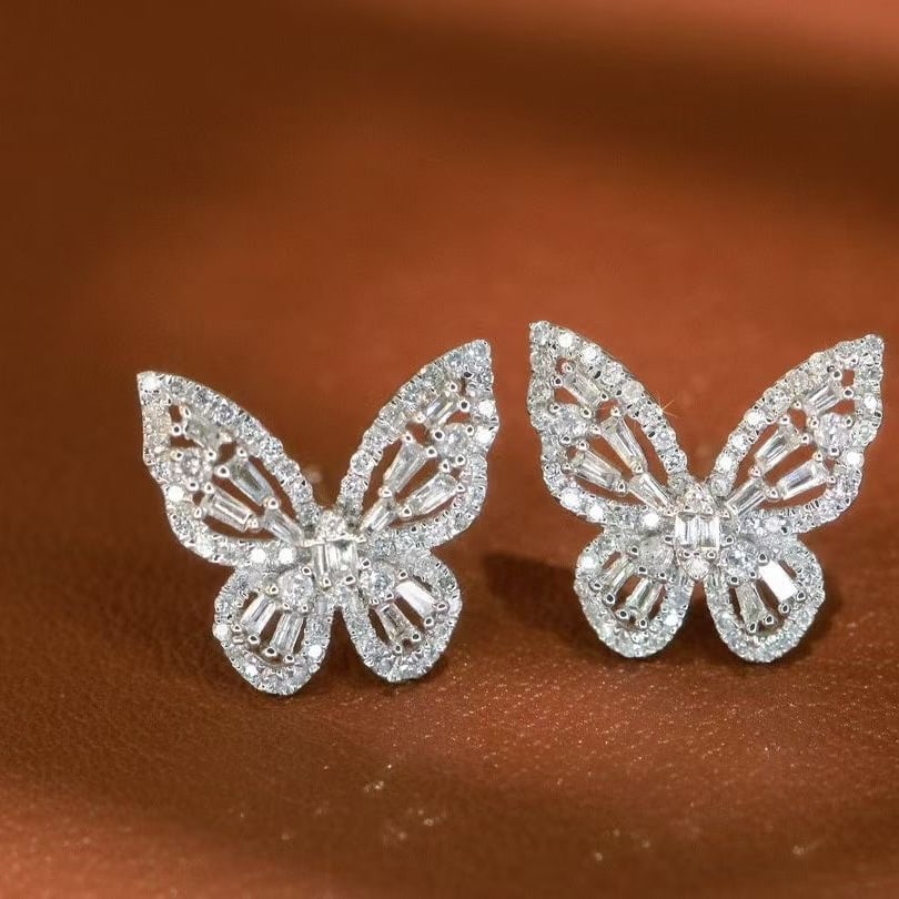 14k Gold 0.66 Ct Natural H Diamond & Butterfly Earrings - 4