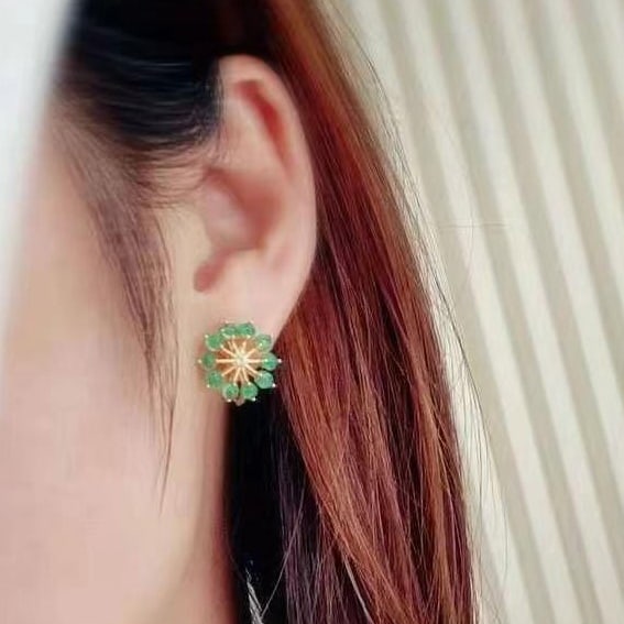 14k Gold 2.20 Ct Natural Emerald & Sapphire Earrings - 2