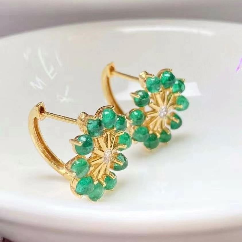 14k Gold 2.20 Ct Natural Emerald & Sapphire Earrings - 3