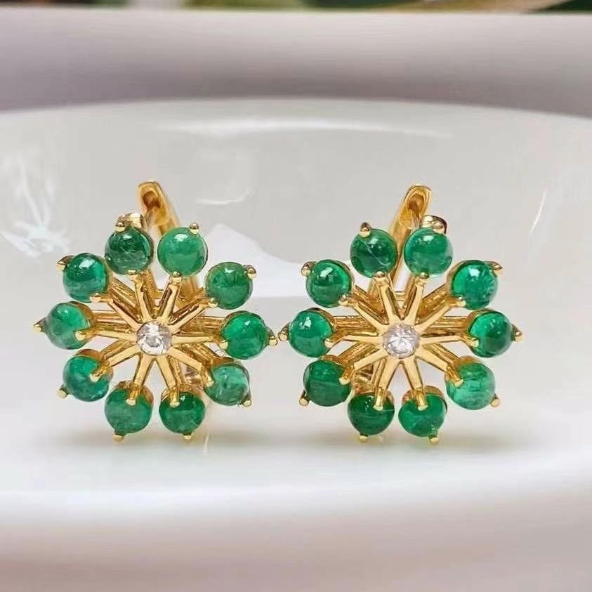 14k Gold 2.20 Ct Natural Emerald & Sapphire Earrings - 4