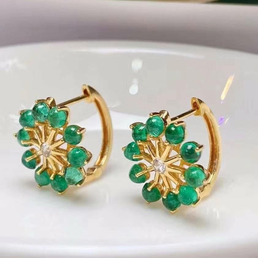 14k Gold 2.20 Ct Natural Emerald & Sapphire Earrings - 5
