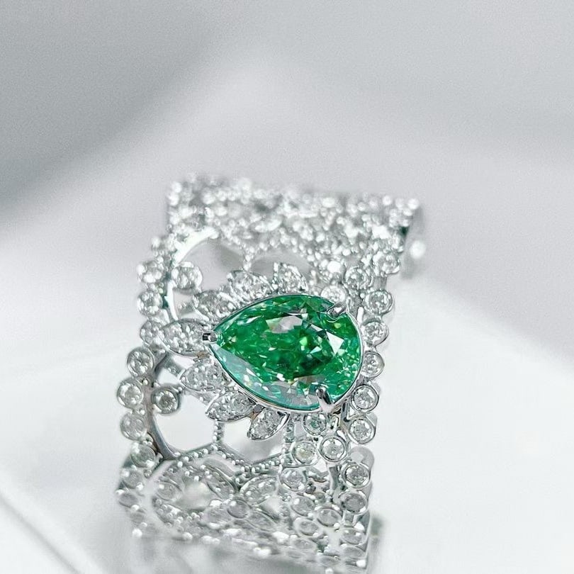 14k Gold 1.57 Ctw Natural Green Diamond & Diamond Ring - 3