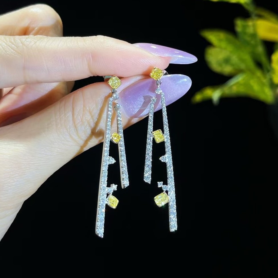 14k Gold 1.87 Ctw Natural Yellow Diamond & Diamond Earrings - 4