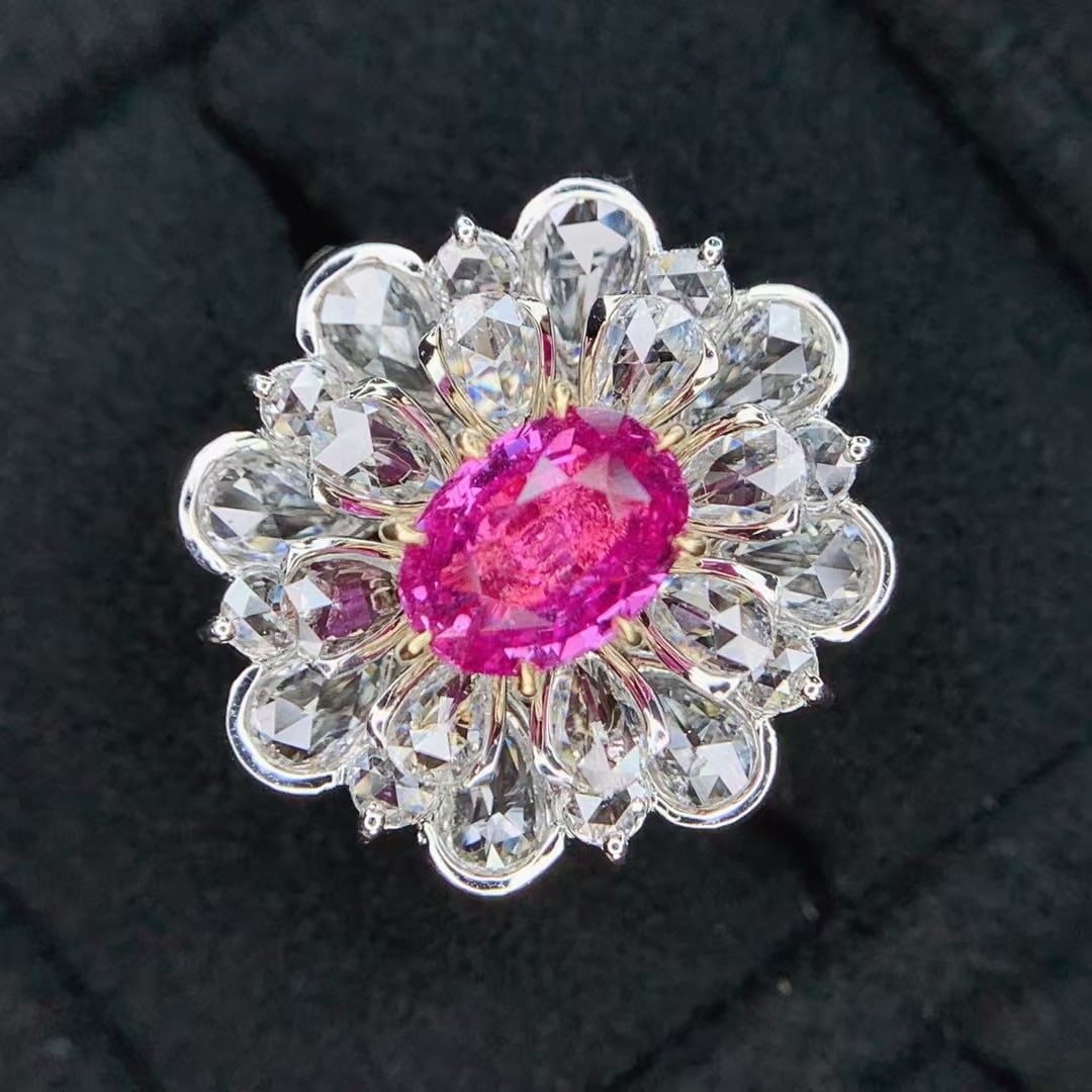 14k Gold 3.91 Ctw Natural Padparadscha Sapphire & Diamond Ring - 2