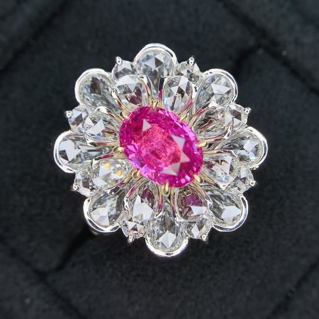 14k Gold 3.91 Ctw Natural Padparadscha Sapphire & Diamond Ring - 3