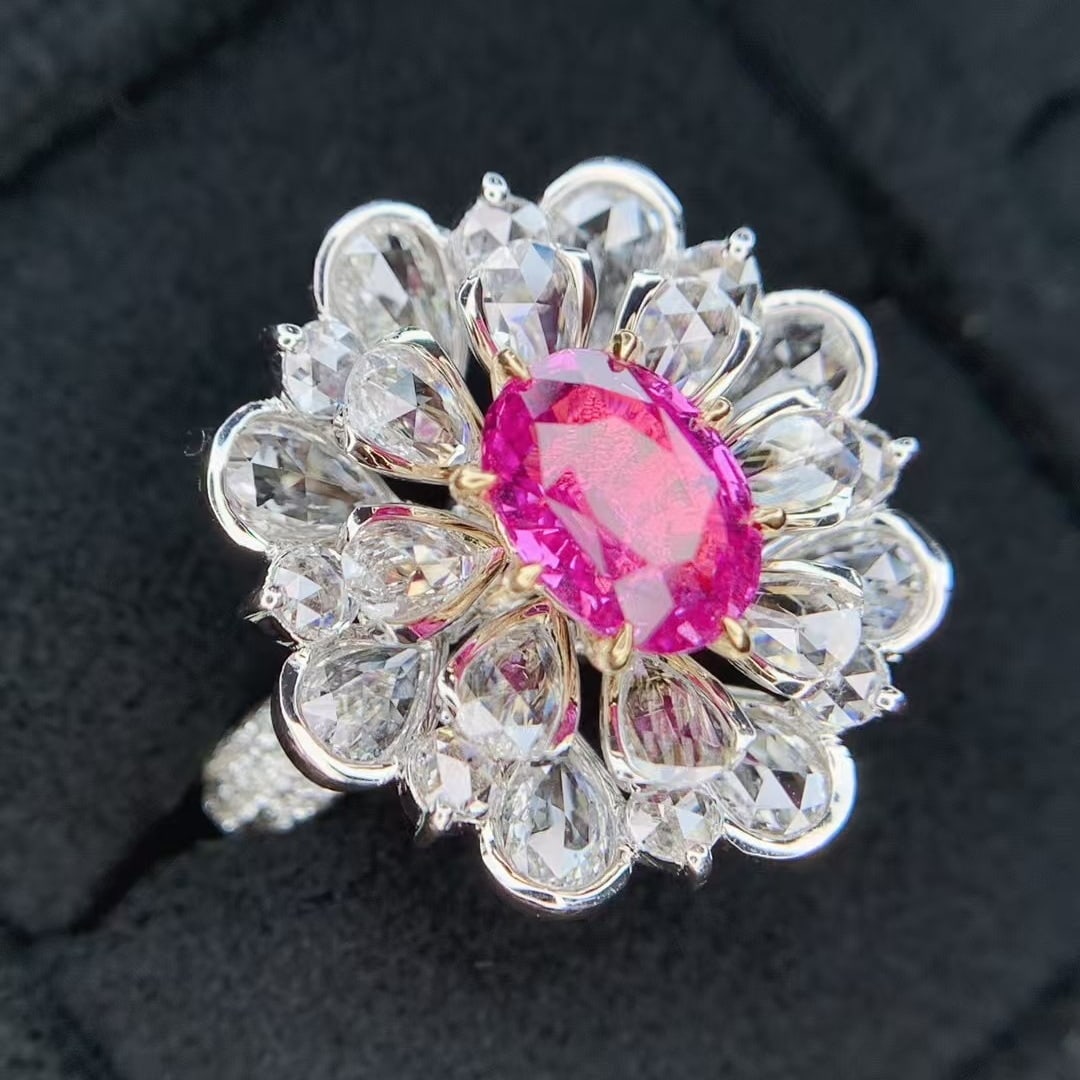 14k Gold 3.91 Ctw Natural Padparadscha Sapphire & Diamond Ring - 6