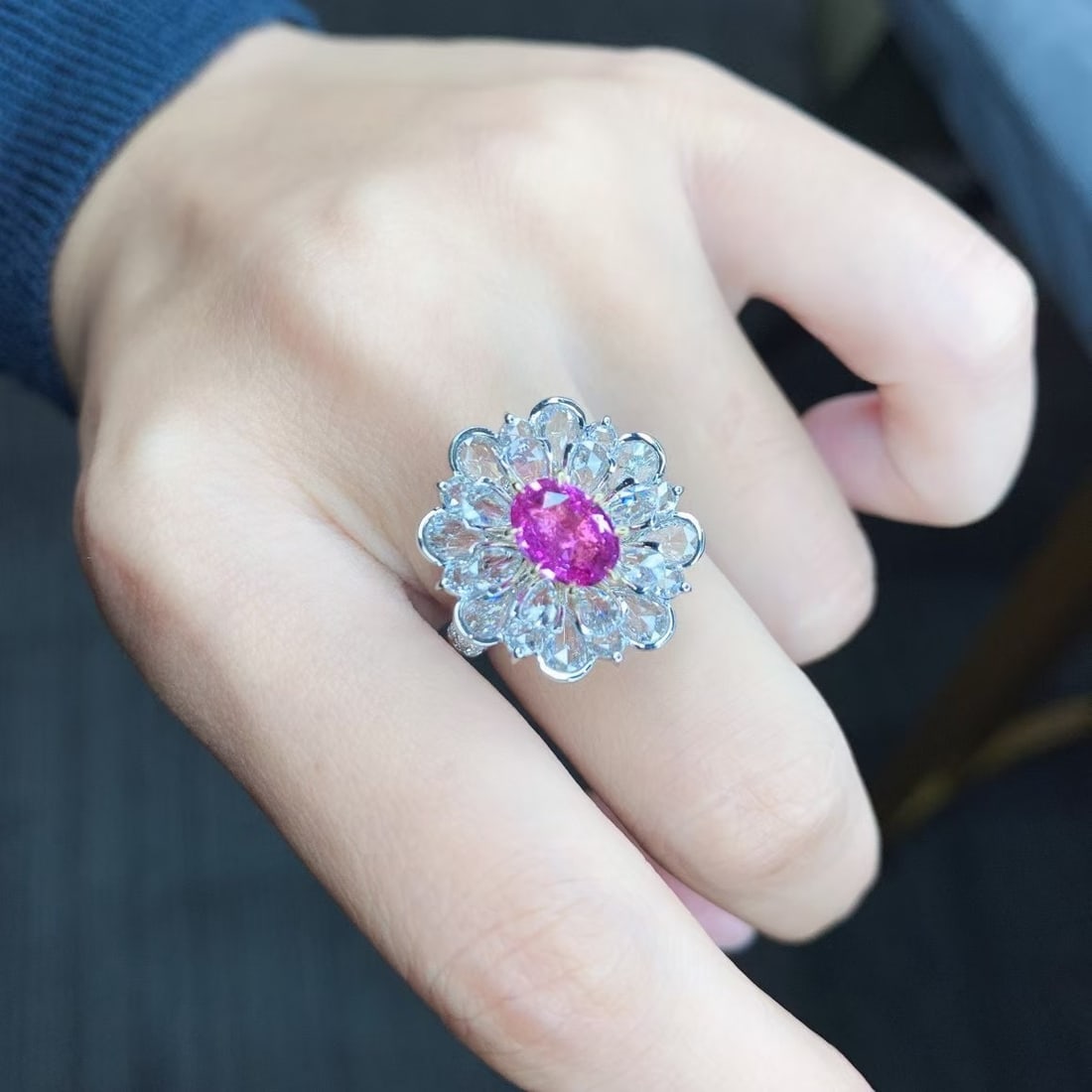 14k Gold 3.91 Ctw Natural Padparadscha Sapphire & Diamond Ring - 8