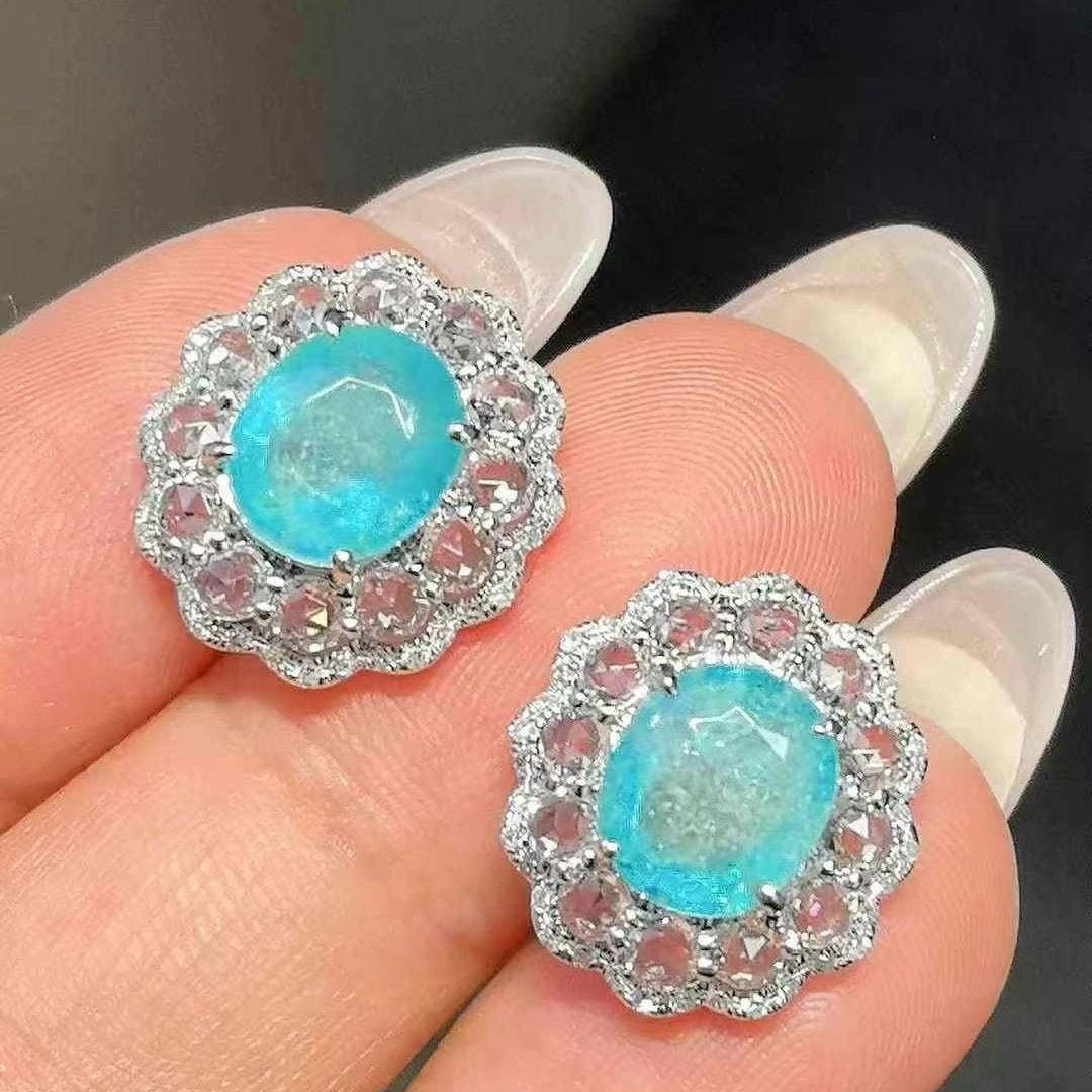 14k Gold 5.54 Ctw Natural Paraiba Tourmaline & Sapphire Earrings - 5
