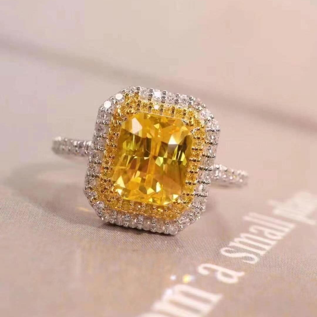 14k Gold 2.59 Ctw Natural Sapphire & Diamond Ring: Ref:230949032 // gold content:14k gold // ring size:7. 25us // // main gemstone:sapphire // shape:octagonal // carat weight:2. 3ct // color:yellow // treatment:natural // // adjacent gemstone 2 : diam