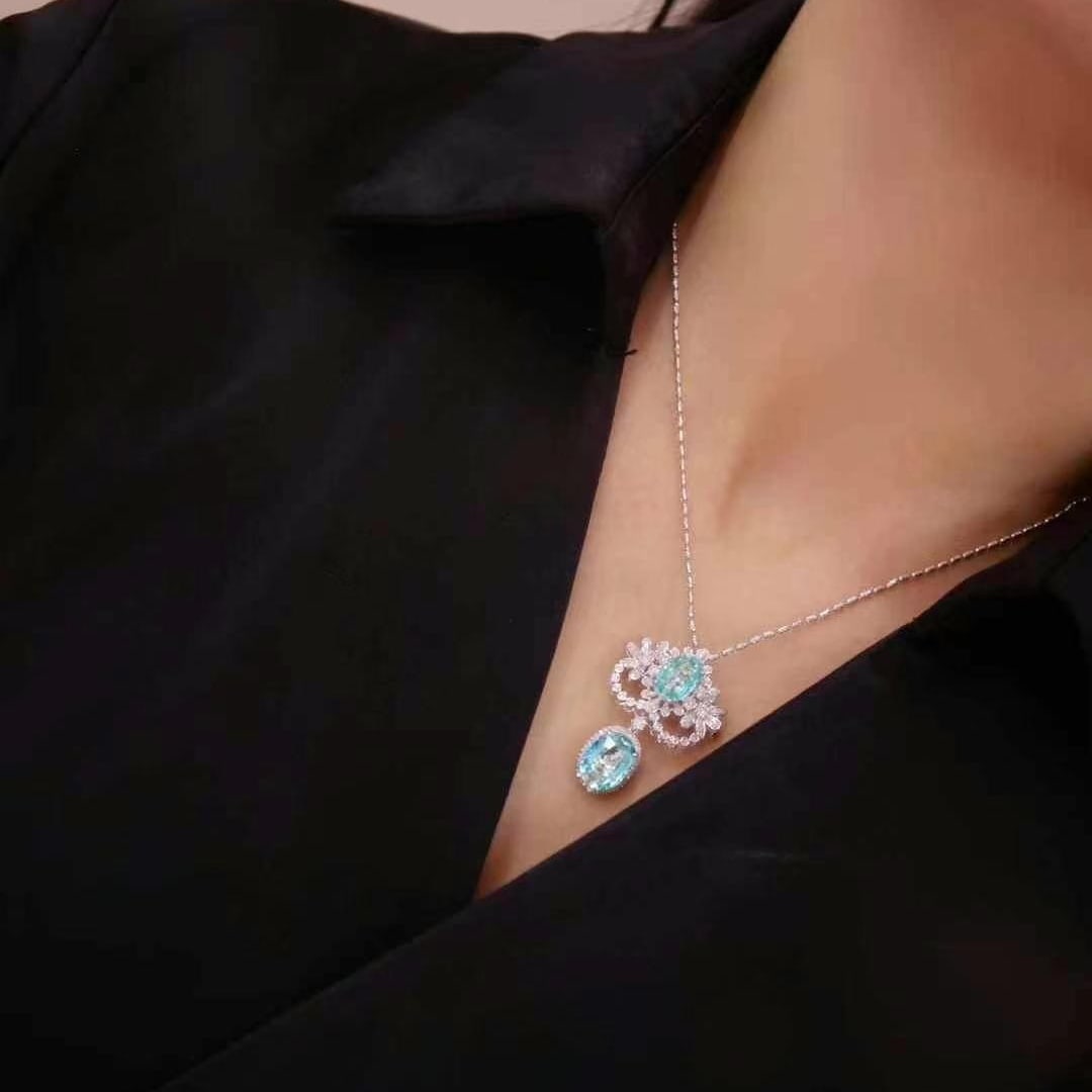 14k Gold 4.8 Ct Natural Paraiba Tourmaline & Diamond Brooch/pendant( Without Chain ) - 4