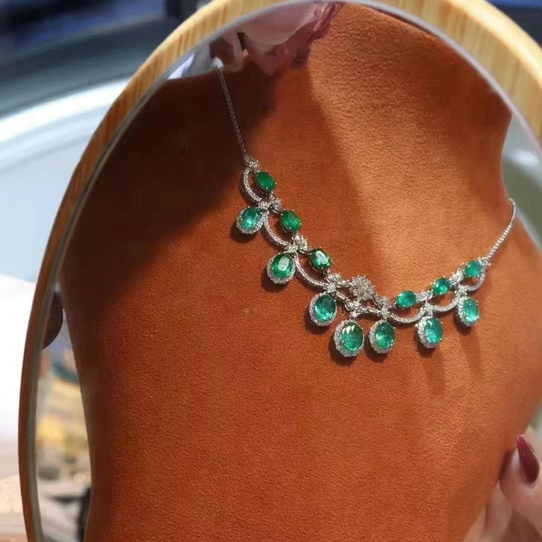 14k Gold 12.35 Ct Natural Emerald & Diamond & Sapphire Necklace - 6