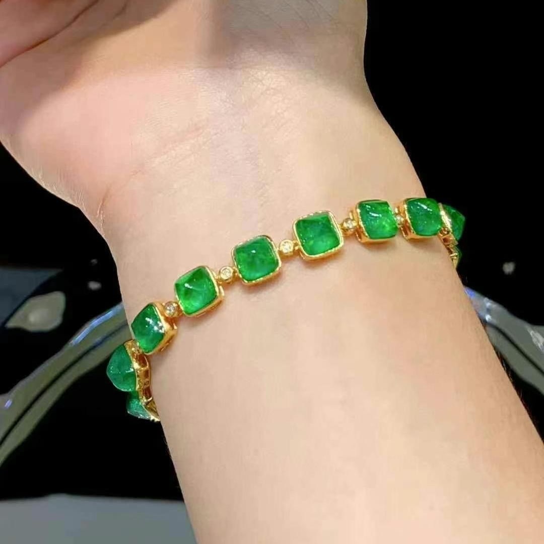 14k Gold 18.05 Ct Natural Emerald & Diamond Bracelet - 6