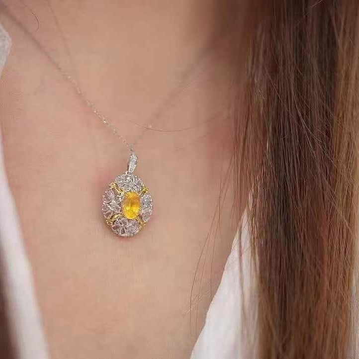 14k Gold 0.7 Ct Natural Sapphire & Sapphire & Diamond Pendant( Without Chain ) - 4