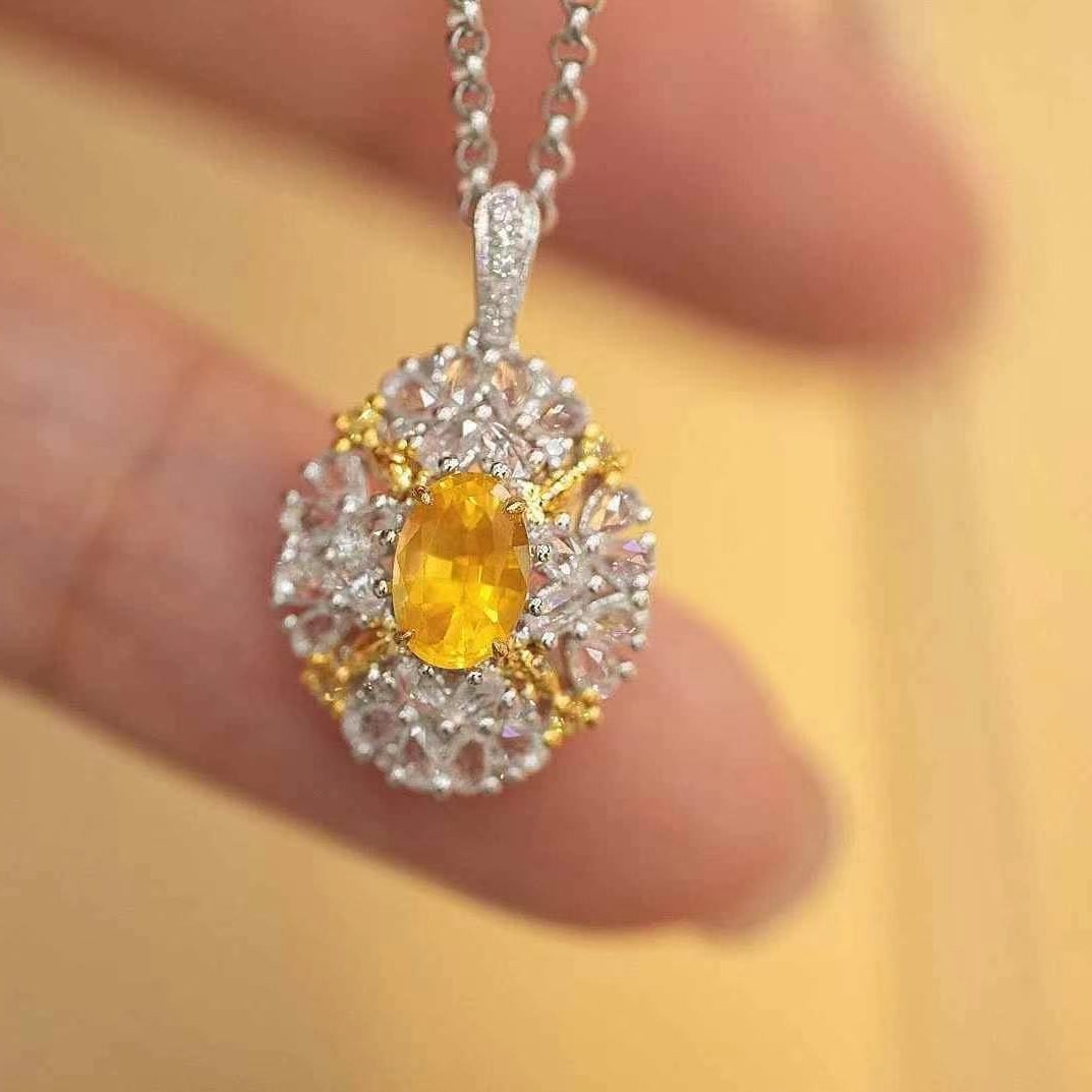 14k Gold 0.7 Ct Natural Sapphire & Sapphire & Diamond Pendant( Without Chain ) - 7