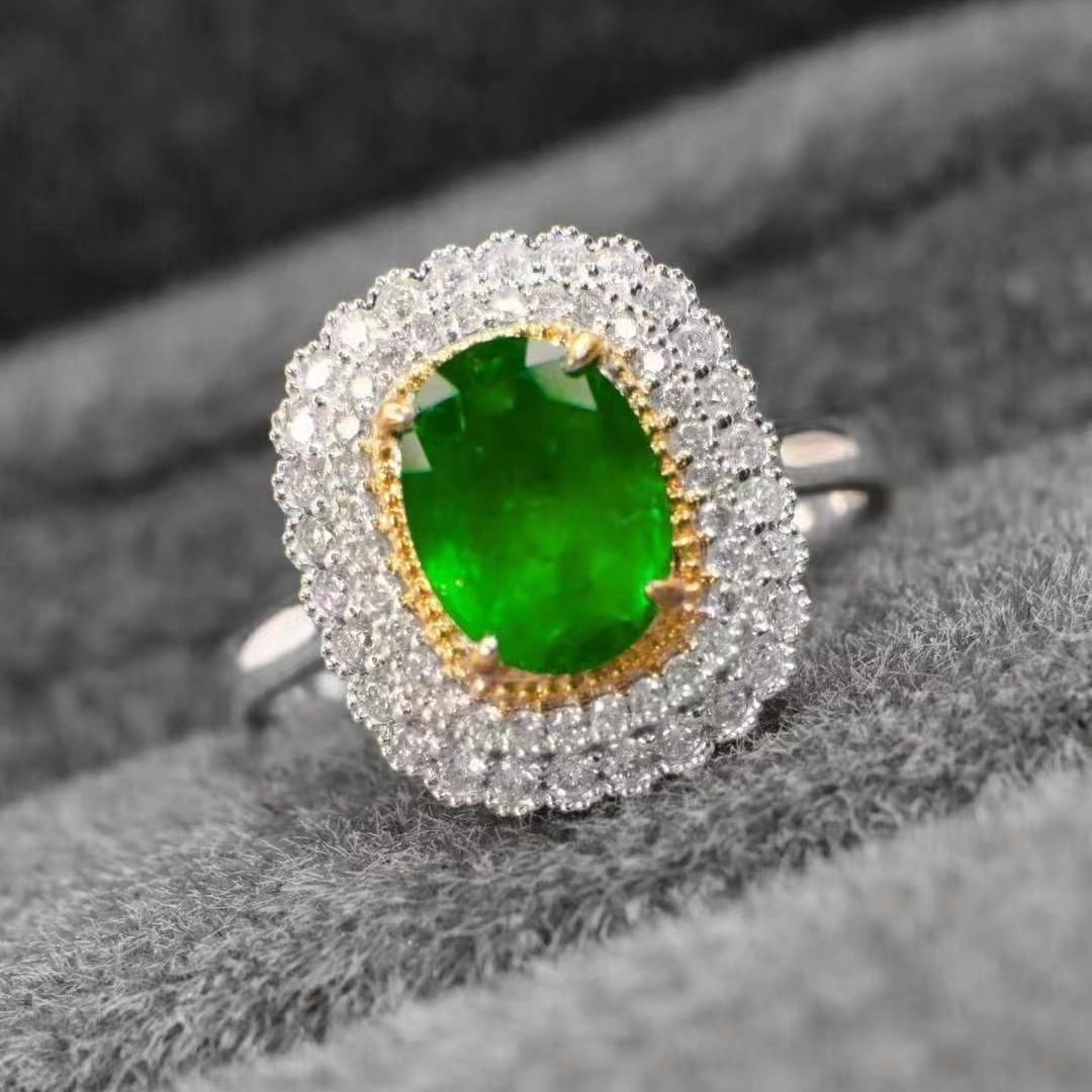 14k Gold 1.63 Ctw Vivid Green Natural Emerald & Diamond Ring - 3