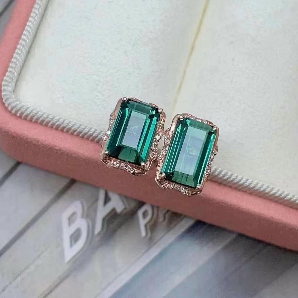 14k Gold 4.58 Ct Natural Tourmaline & Diamond Earrings - 2