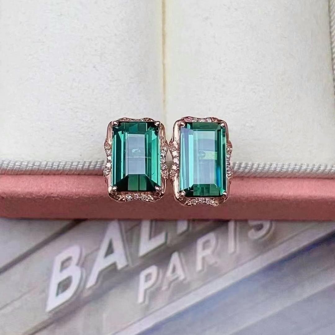 14k Gold 4.58 Ct Natural Tourmaline & Diamond Earrings - 4