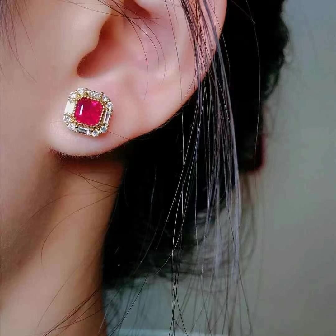 14k Gold 2.29 Ctw Vivid Red Natural Ruby & Diamond Earrings - 4