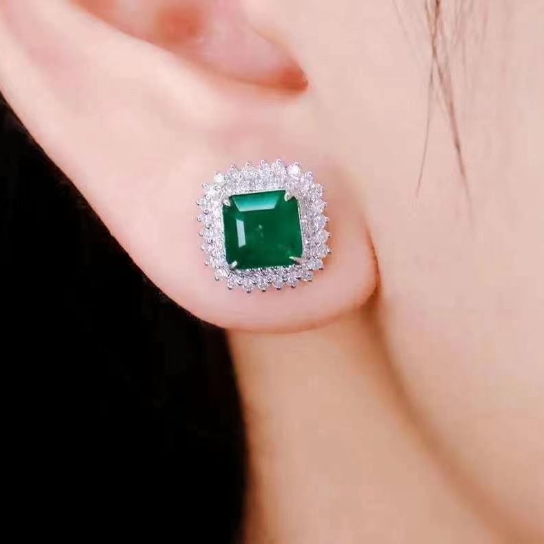 14k Gold 3.30 Ctw Vivid Green Natural Emerald & Diamond Earrings - 3