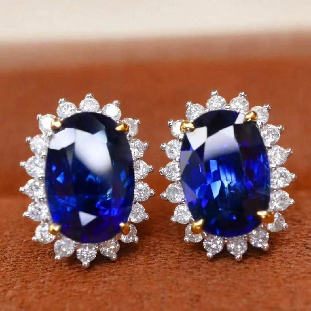 14k Gold 2.56 Ctw Natural Sapphire & Diamond Earrings - 3