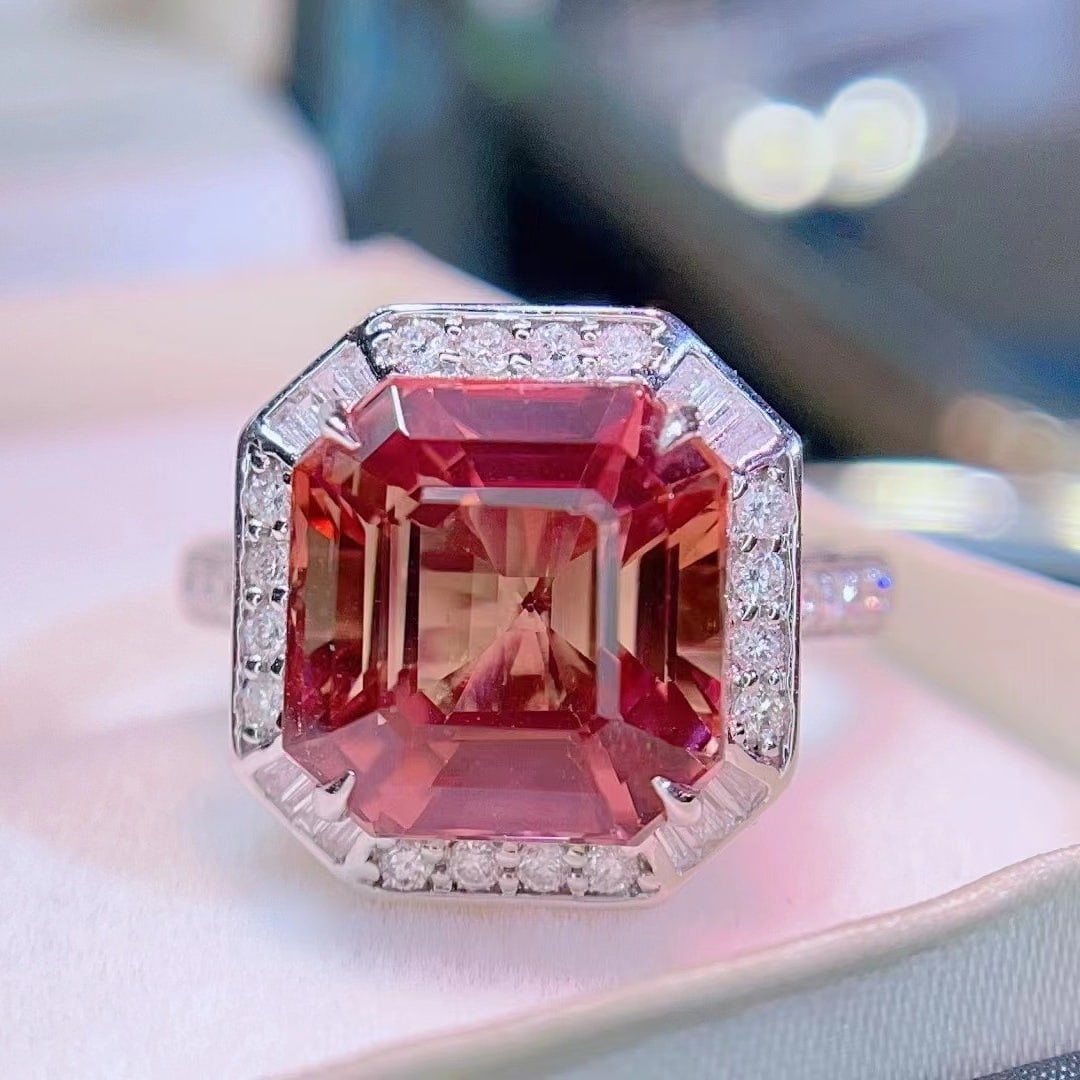 14k Gold 8.56 Ct Natural Tourmaline & Diamond Ring - 4