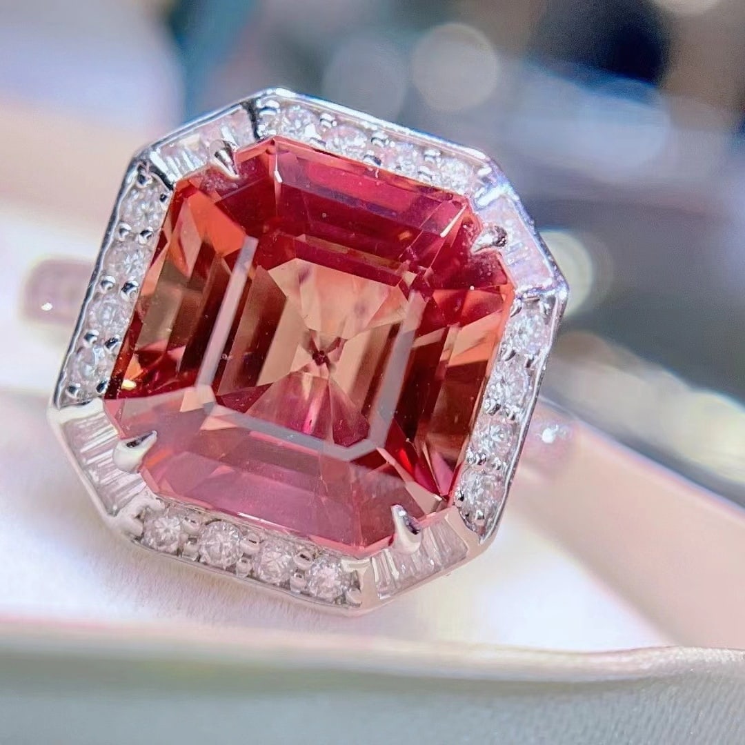 14k Gold 8.56 Ct Natural Tourmaline & Diamond Ring - 6