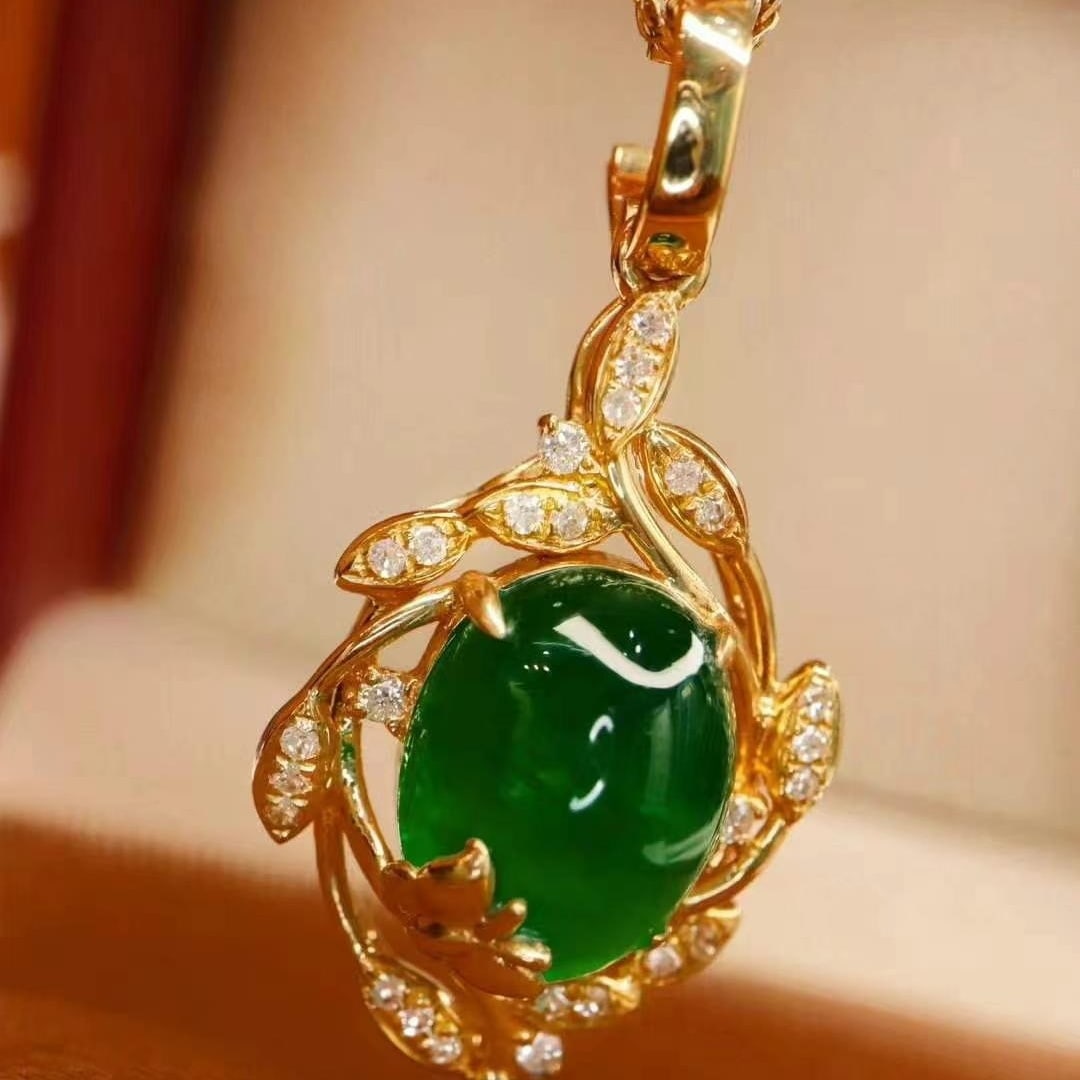 14k Gold 3.78 Ctw Vivid Green Natural Emerald & Diamond Pendant( Without Chain ) - 4