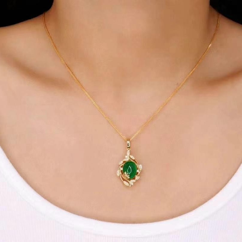 14k Gold 3.78 Ctw Vivid Green Natural Emerald & Diamond Pendant( Without Chain ) - 5