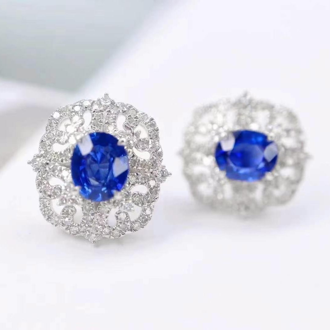 14k Gold 2.12 Ctw Natural Sapphire & Diamond Earrings - 2