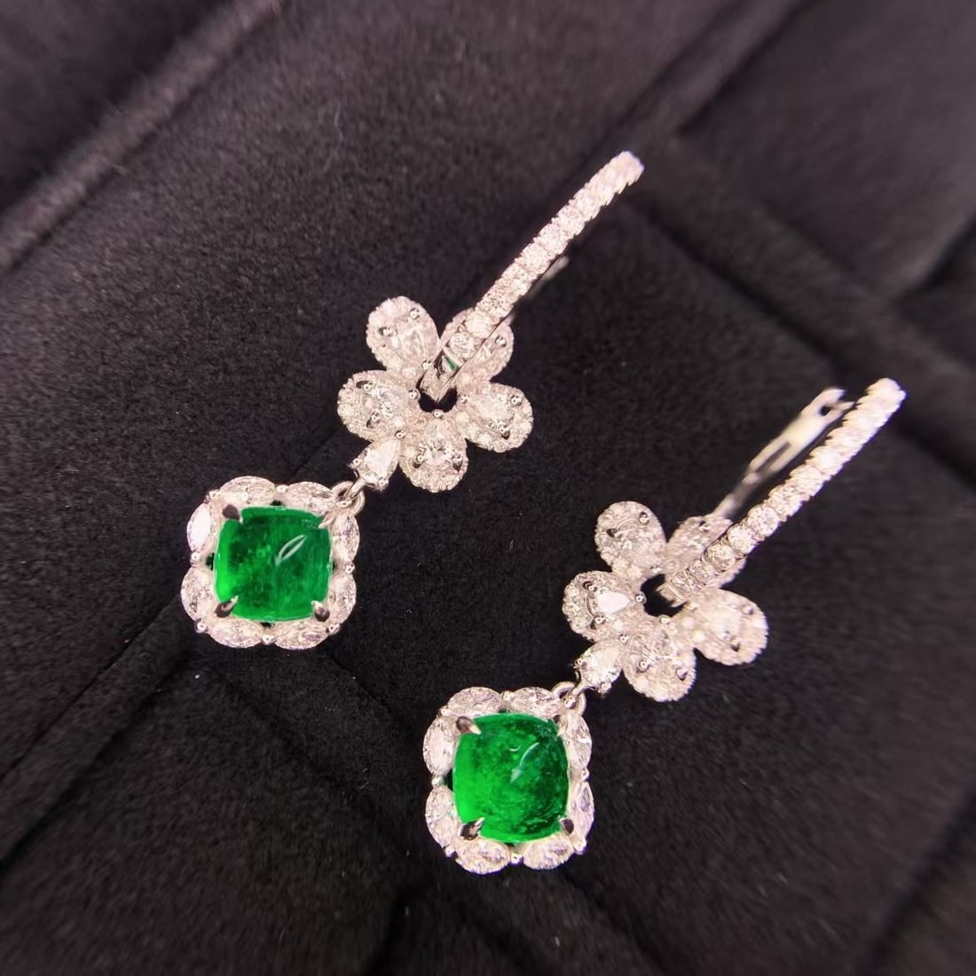 14k Gold 3.16 Ctw Vivid Green Natural Emerald & Diamond Earrings - 3