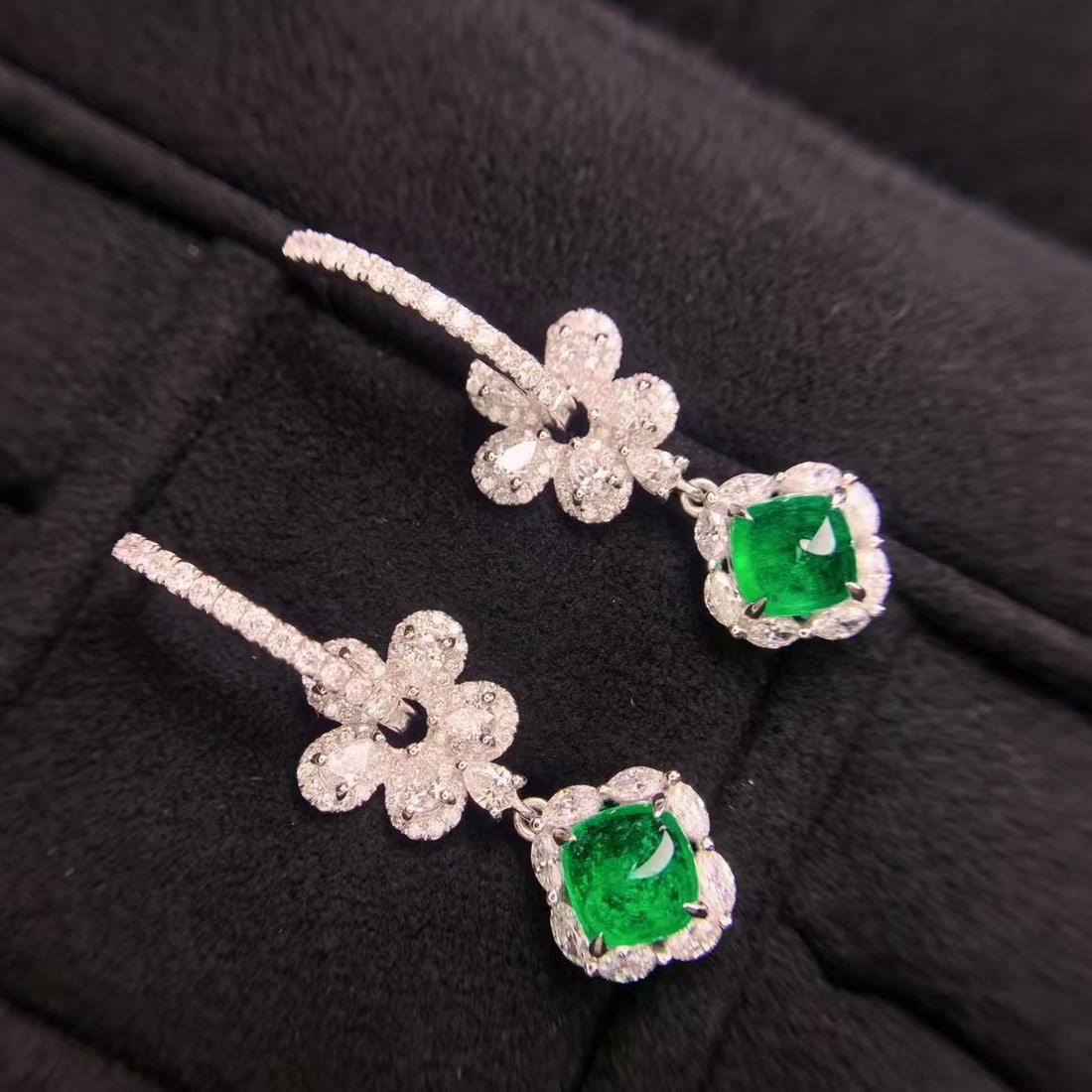 14k Gold 3.16 Ctw Vivid Green Natural Emerald & Diamond Earrings - 6