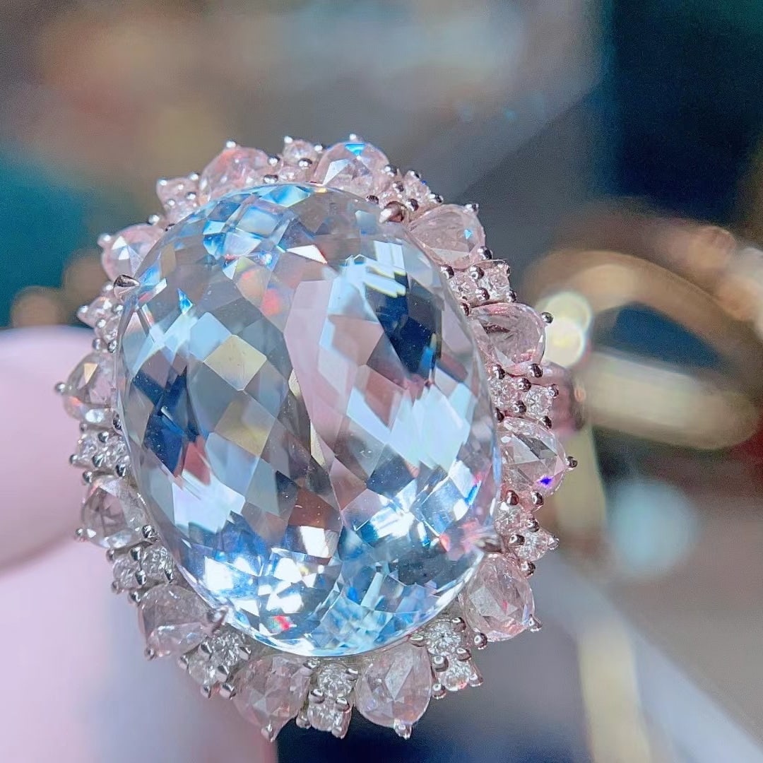 14k Gold 11.5 Ct Natural Aquamarine & Diamond Ring - 2