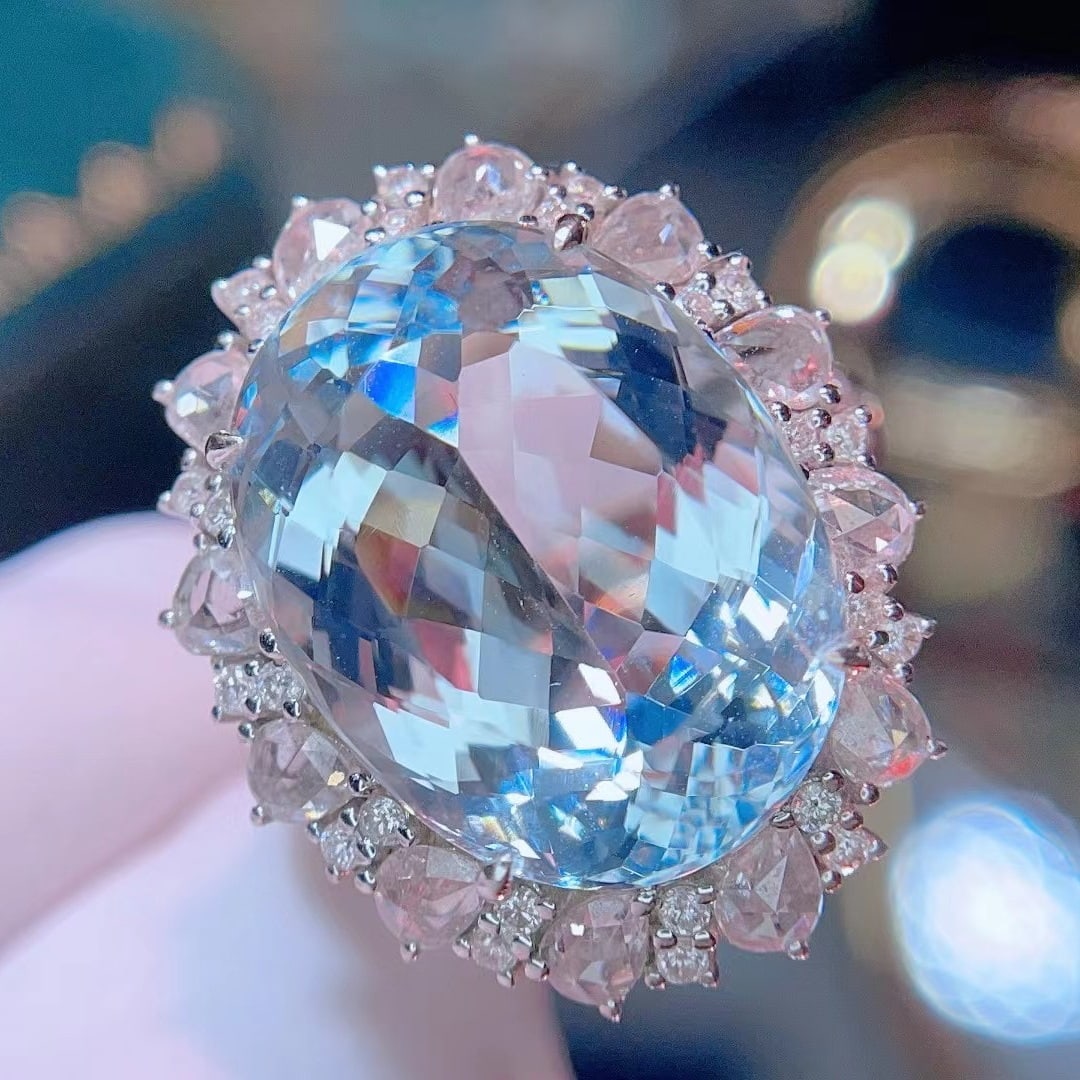 14k Gold 11.5 Ct Natural Aquamarine & Diamond Ring - 3