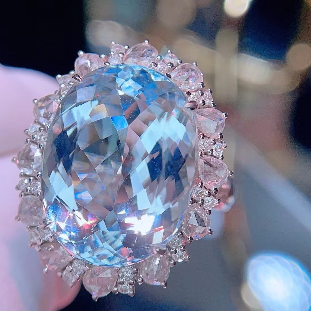 14k Gold 11.5 Ct Natural Aquamarine & Diamond Ring - 5