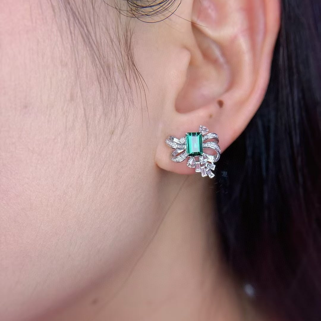 14k Gold 3.08 Ct Natural Tourmaline & Diamond Earrings - 6