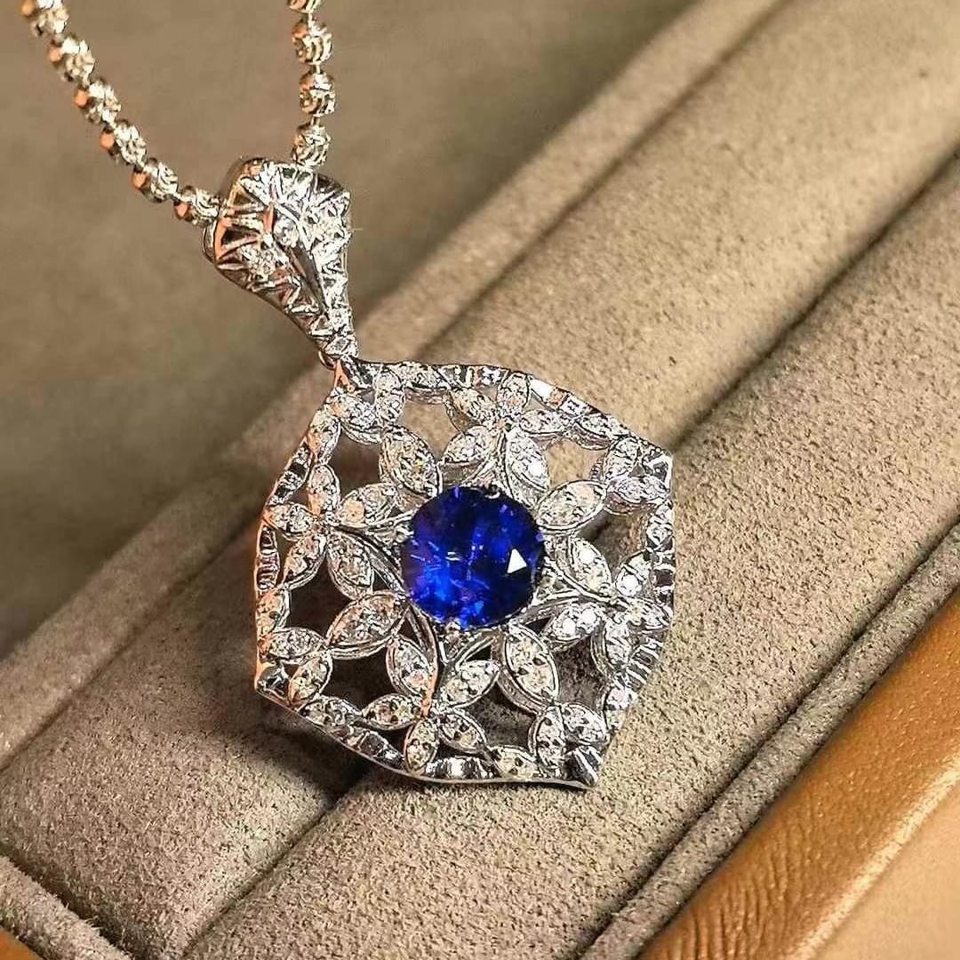 14k Gold 1.42 Ctw Natural Sapphire & Diamond Pendant( Without Chain ) - 5