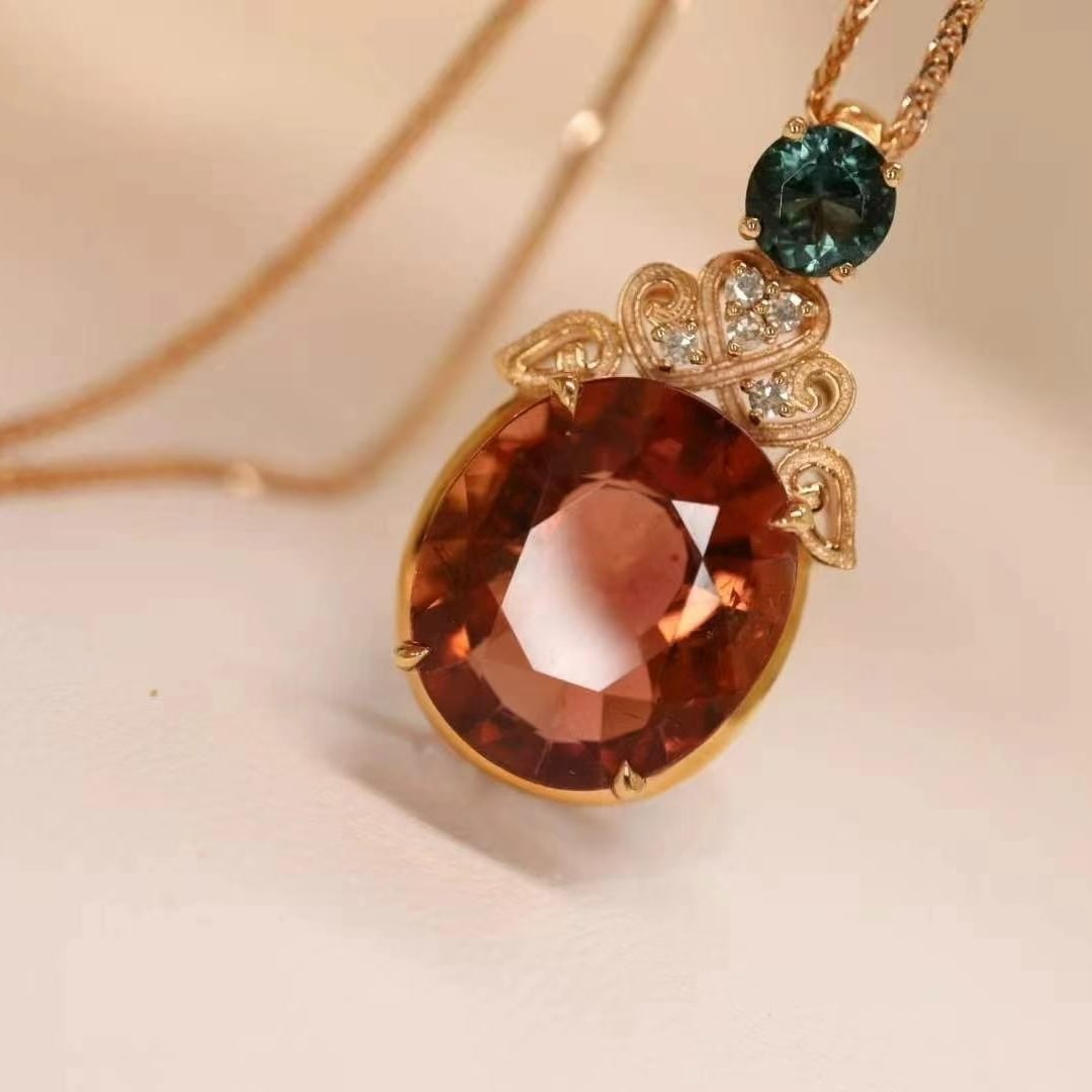 14k Gold 6.7 Ct Natural Tourmaline & Diamond Pendant( Without Chain ) - 7