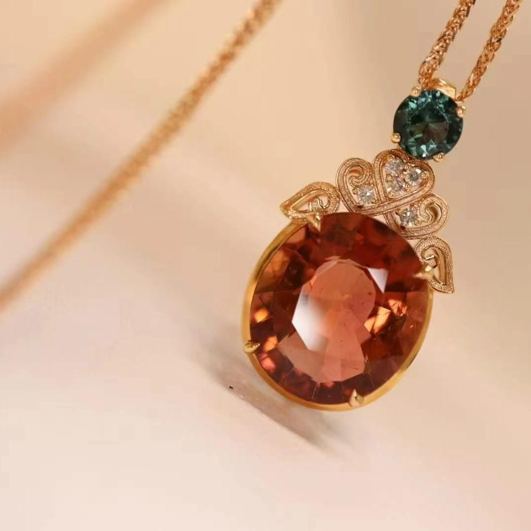 14k Gold 6.7 Ct Natural Tourmaline & Diamond Pendant( Without Chain ) - 8