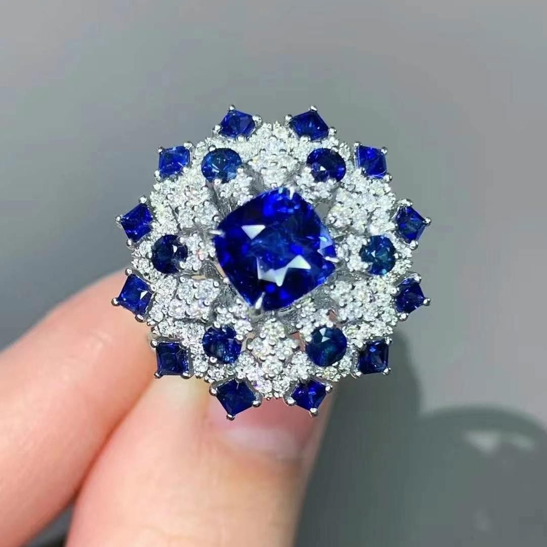 14k Gold 2.38 Ct Vivid Blue Natural Sapphire & Diamond Ring/pendant( Without Chain ) - 9