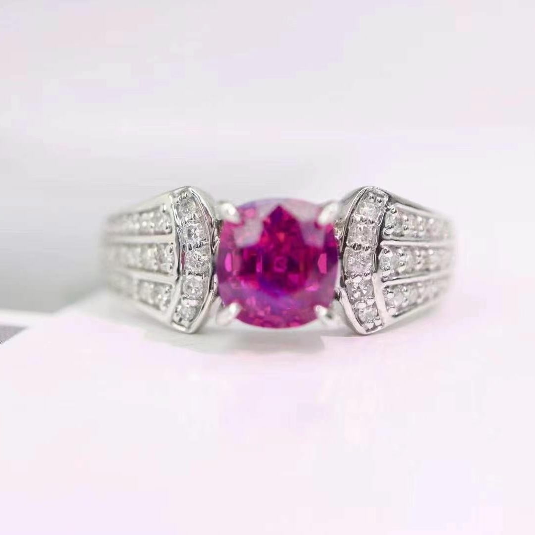 14k Gold 1.74 Ctw Natural Sapphire & Diamond Ring: Ref:230949086 // gold content:14k gold // ring size:7. 25us // // main gemstone:sapphire // shape:cushion // carat weight:1. 5ct // color:purple // treatment:natural // // adjacent gemstone 2 : diamon