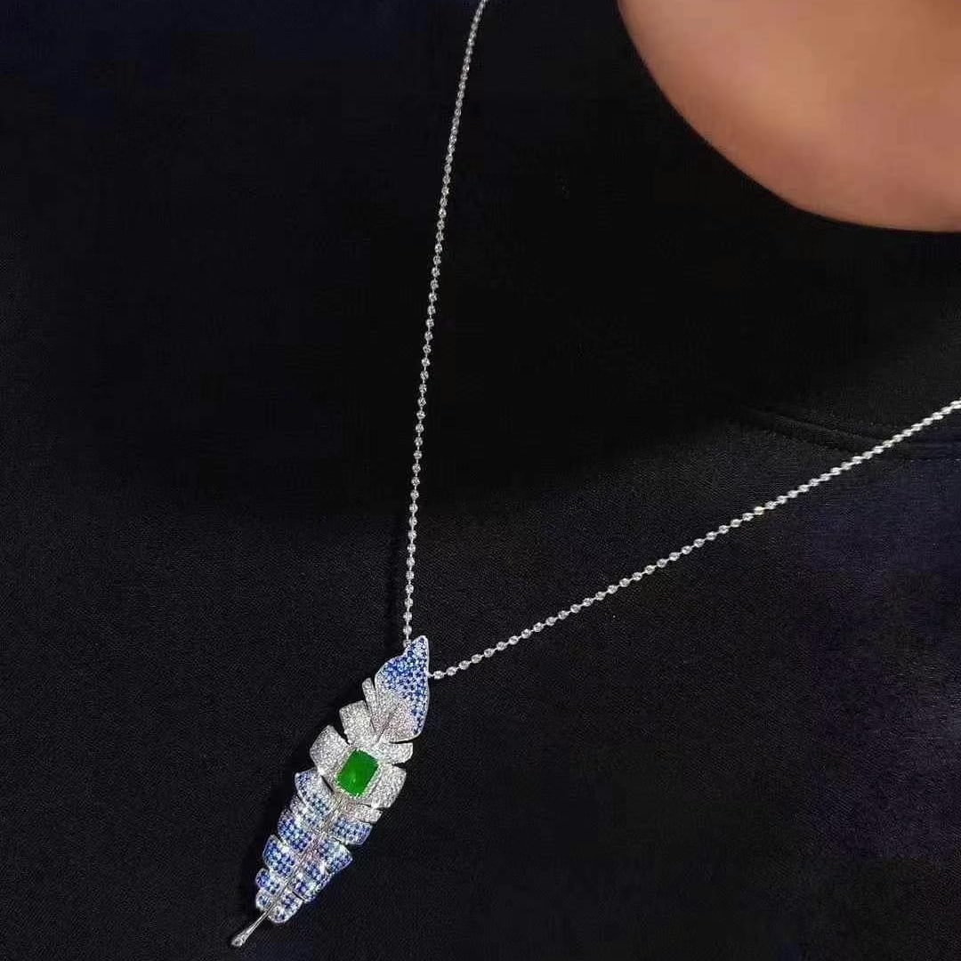 14k Gold 2.34 Ctw Vivid Green Natural Emerald & Sapphire Brooch/pendant( Without Chain ) - 3