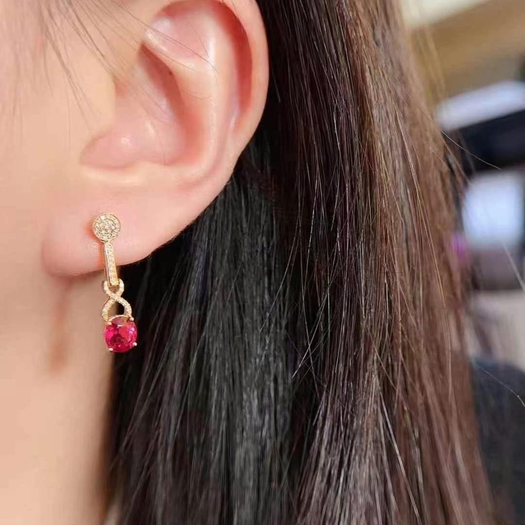 14k Gold 1.97 Ctw Natural Tourmaline & Diamond Earrings - 4